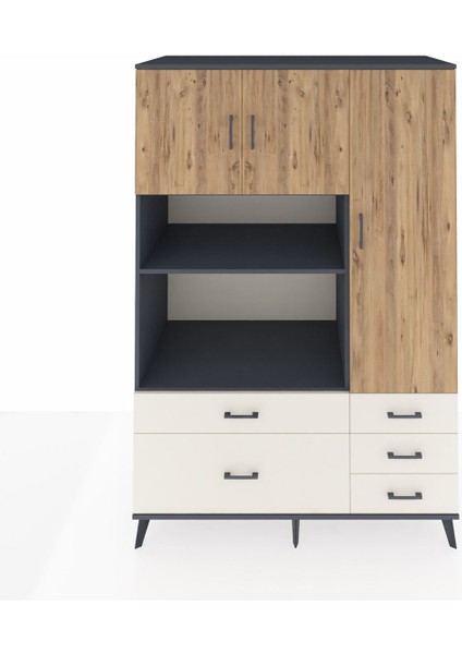 Kronos Dolap 7 Raflı 5 Çekmeceli 3 Kapaklı 132X59X195 Antrasit-Çam/aytaşı