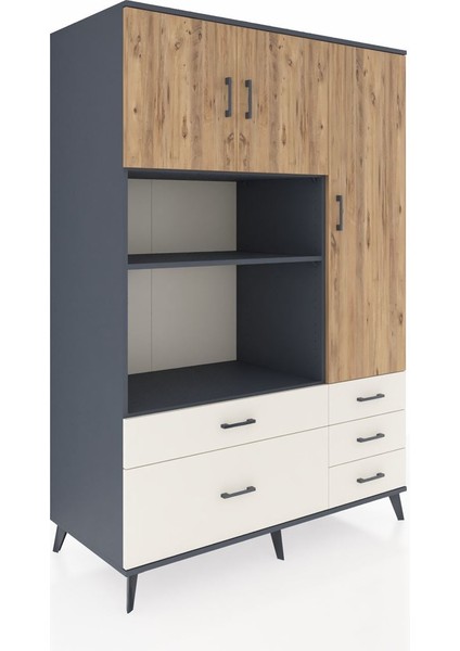 Kronos Dolap 7 Raflı 5 Çekmeceli 3 Kapaklı 132X59X195 Antrasit-Çam/aytaşı fiyatları