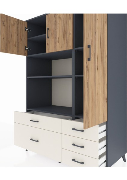 Kronos Dolap 7 Raflı 5 Çekmeceli 3 Kapaklı 132X59X195 Antrasit-Çam/aytaşı fırsatları