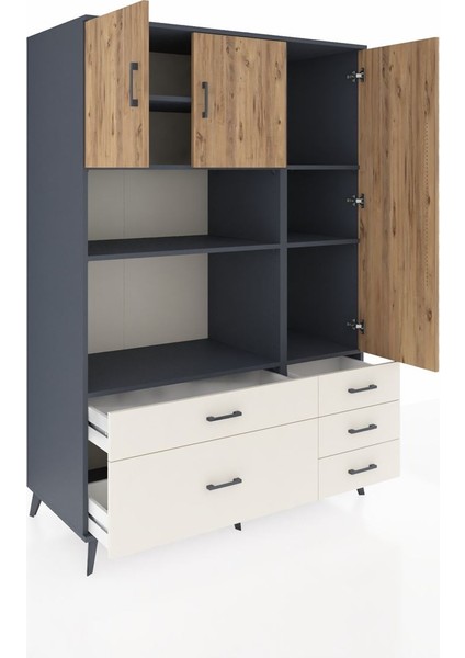 Kronos Dolap 7 Raflı 5 Çekmeceli 3 Kapaklı 132X59X195 Antrasit-Çam/aytaşı indirimleri