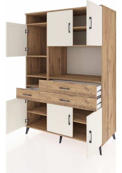 Kronos Dolap 9 Raflı 3 Çekmeceli 6 Kapaklı 132X59X195 Çam-Aytaşı/çam modelleri