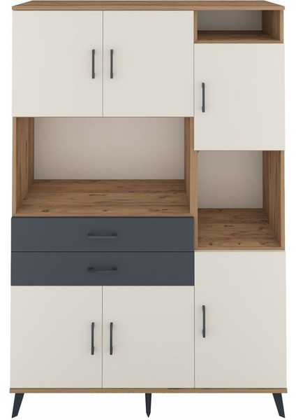 Hyperion Dolap 9 Raflı 2 Çekmeceli 6 Kapaklı 132X44X195 Çam-Aytaşı/antrasit