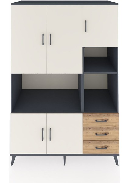 Kronos Dolap 9 Raflı 3 Çekmeceli 5 Kapaklı 132X59X195 Antrasit-Aytaşı/çam