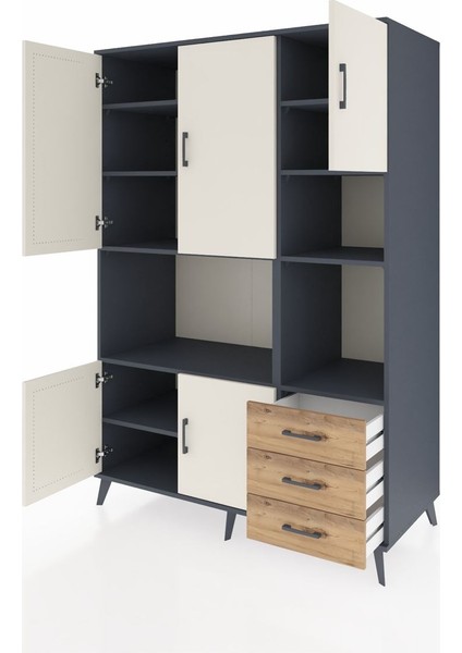 Kronos Dolap 9 Raflı 3 Çekmeceli 5 Kapaklı 132X59X195 Antrasit-Aytaşı/çam modelleri