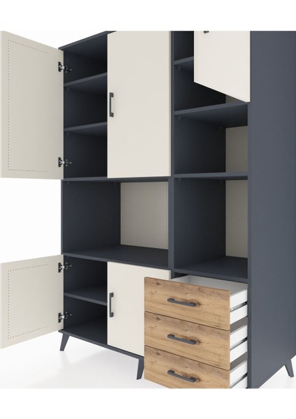 Kronos Dolap 9 Raflı 3 Çekmeceli 5 Kapaklı 132X59X195 Antrasit-Aytaşı/çam fırsatları