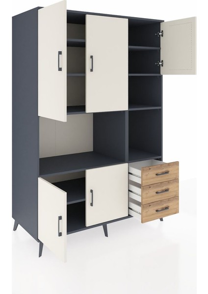 Kronos Dolap 9 Raflı 3 Çekmeceli 5 Kapaklı 132X59X195 Antrasit-Aytaşı/çam indirimleri