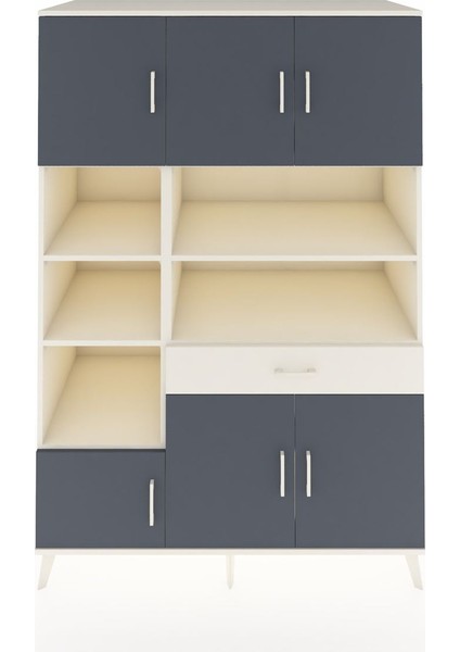 Kronos Dolap 10 Raflı Tek Çekmeceli 6 Kapaklı 132X59X195 Aytaşı-Antrasit/aytaşı