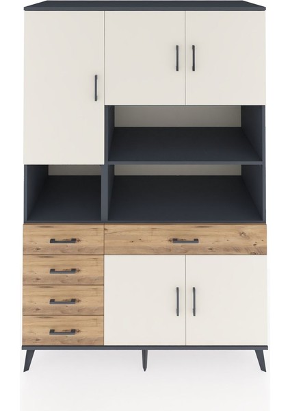 Kronos Dolap 9 Raflı 5 Çekmeceli 5 Kapaklı 132X59X195 Antrasit-Aytaşı/çam