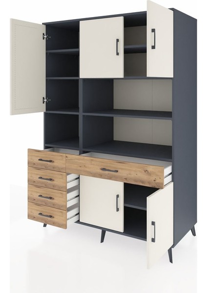 Kronos Dolap 9 Raflı 5 Çekmeceli 5 Kapaklı 132X59X195 Antrasit-Aytaşı/çam modelleri