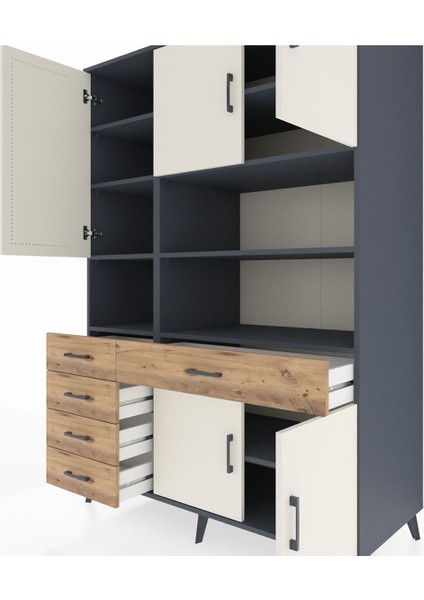 Kronos Dolap 9 Raflı 5 Çekmeceli 5 Kapaklı 132X59X195 Antrasit-Aytaşı/çam fırsatları