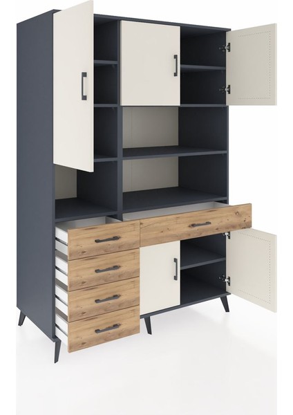 Kronos Dolap 9 Raflı 5 Çekmeceli 5 Kapaklı 132X59X195 Antrasit-Aytaşı/çam indirimleri