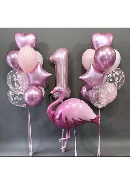 Pembe Sevimli Flamingo Doğum Günü Konsept- Folyo Balon Seti