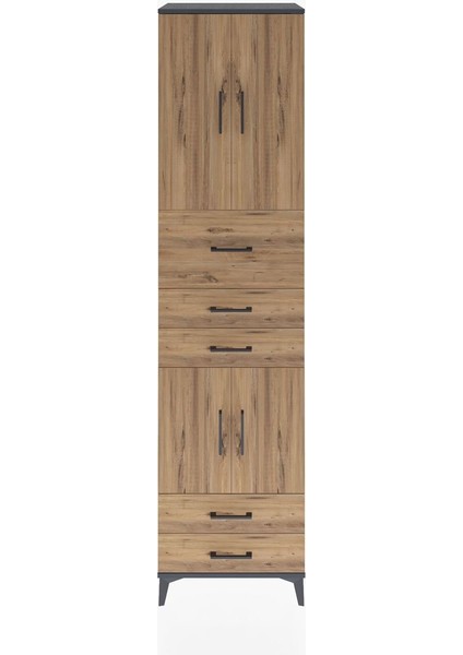 Hyperion Dolap 4 Raflı 5 Çekmeceli 4 Kapaklı 60X44X243 Antrasit-Çam