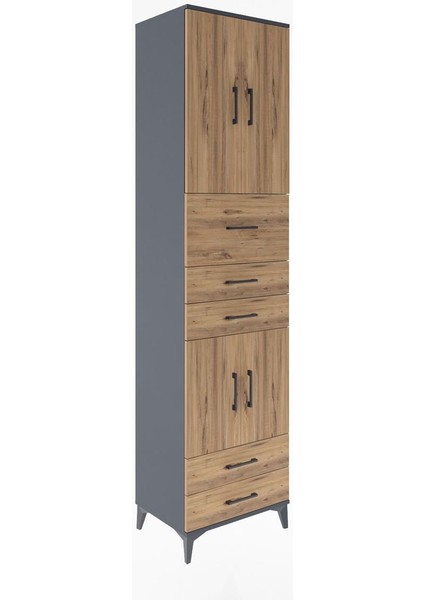 Hyperion Dolap 4 Raflı 5 Çekmeceli 4 Kapaklı 60X44X243 Antrasit-Çam fiyatları