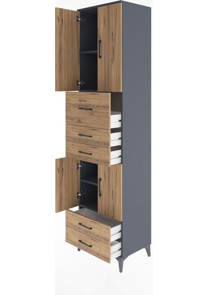 Hyperion Dolap 4 Raflı 5 Çekmeceli 4 Kapaklı 60X44X243 Antrasit-Çam fırsatları
