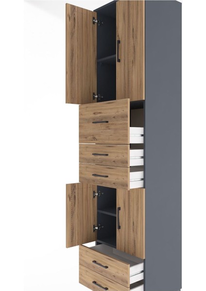 Hyperion Dolap 4 Raflı 5 Çekmeceli 4 Kapaklı 60X44X243 Antrasit-Çam indirimleri