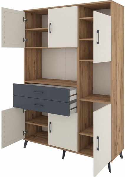 Hyperion Dolap 9 Raflı 2 Çekmeceli 6 Kapaklı 132X44X195 Çam-Aytaşı/antrasit modelleri