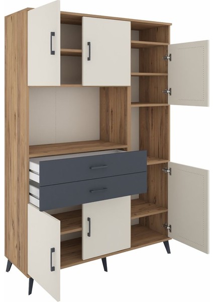 Hyperion Dolap 9 Raflı 2 Çekmeceli 6 Kapaklı 132X44X195 Çam-Aytaşı/antrasit indirimleri