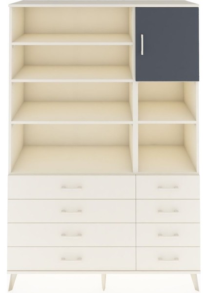 Hyperion Dolap 8 Raflı 8 Çekmeceli Tek Kapaklı 132X44X195 Aytaşı-Antrasit/aytaşı