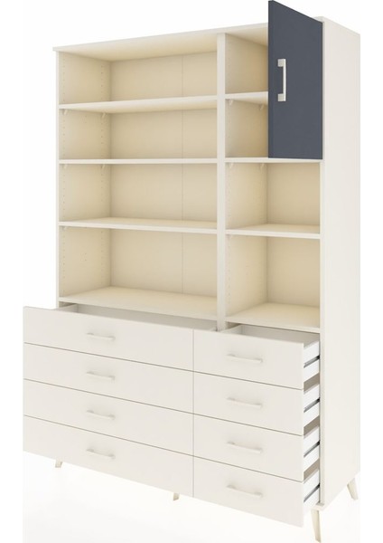 Hyperion Dolap 8 Raflı 8 Çekmeceli Tek Kapaklı 132X44X195 Aytaşı-Antrasit/aytaşı modelleri