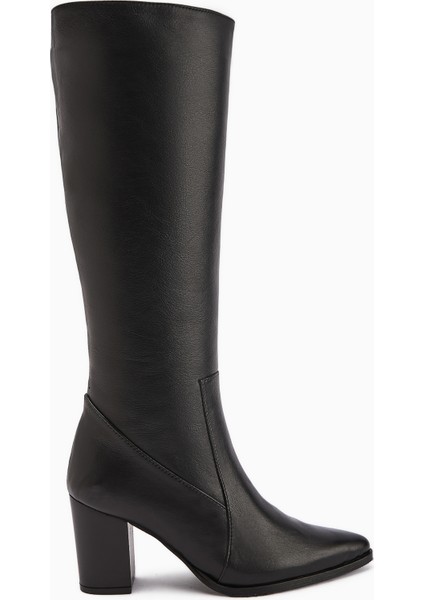 Vilda Hakiki Deri Siyah Sivri Burunlu Kadın Çizme