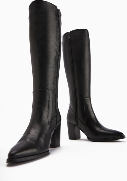 Vilda Hakiki Deri Siyah Sivri Burunlu Kadın Çizme indirimleri
