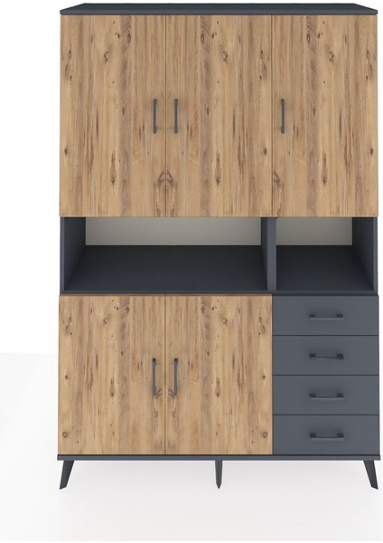 Hyperion Dolap 7 Raflı 4 Çekmeceli 5 Kapaklı 132X44X195 Antrasit-Çam/antrasit