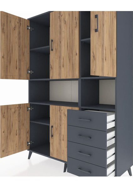 Hyperion Dolap 7 Raflı 4 Çekmeceli 5 Kapaklı 132X44X195 Antrasit-Çam/antrasit fırsatları