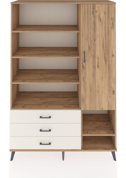 Hyperion Dolap 9 Raflı 3 Çekmeceli Tek Kapaklı 132X44X195 Çam-Çam/aytaşı