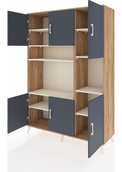 Hyperion Dolap 9 Raflı 6 Kapaklı 132X44X195 Çam-Antrasit/aytaşı modelleri