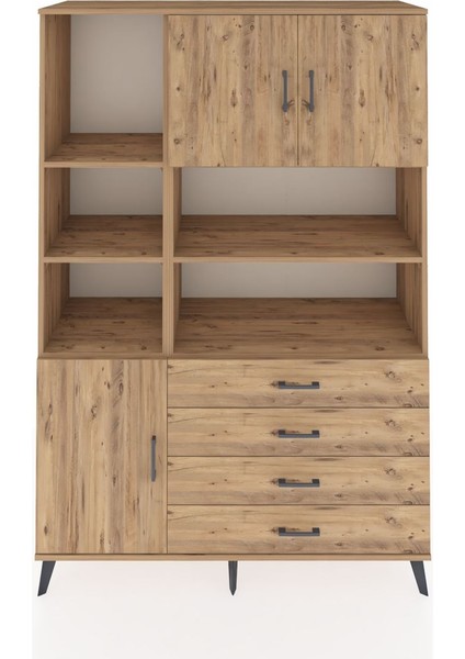 Hyperion Dolap 8 Raflı 4 Çekmeceli 3 Kapaklı 132X44X195 Çam-Çam/çam