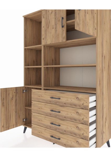 Hyperion Dolap 8 Raflı 4 Çekmeceli 3 Kapaklı 132X44X195 Çam-Çam/çam fırsatları