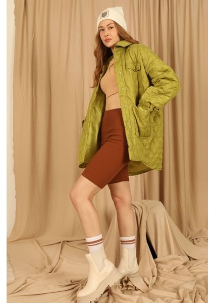 Kapitone Kumaş Çift Dikiş Desen Kadın Mont