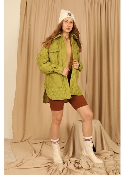 Kapitone Kumaş Çift Dikiş Desen Kadın Mont modelleri