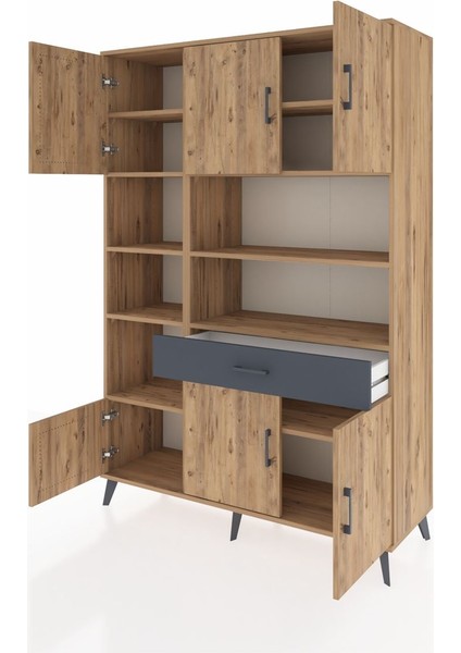 Hyperion Dolap 10 Raflı Tek Çekmeceli 6 Kapaklı 132X44X195 Çam-Çam/antrasit modelleri