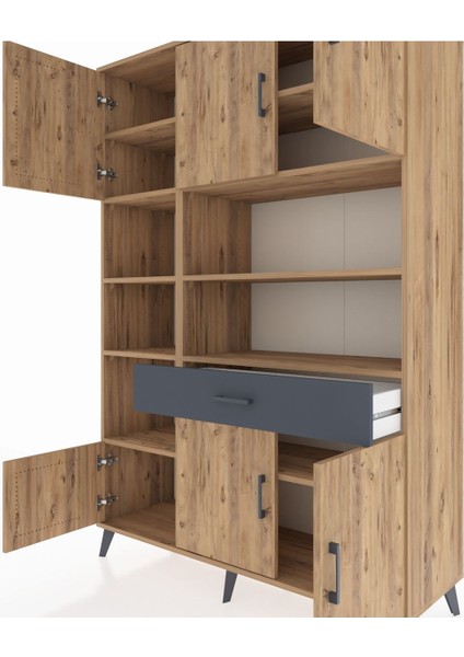 Hyperion Dolap 10 Raflı Tek Çekmeceli 6 Kapaklı 132X44X195 Çam-Çam/antrasit fırsatları