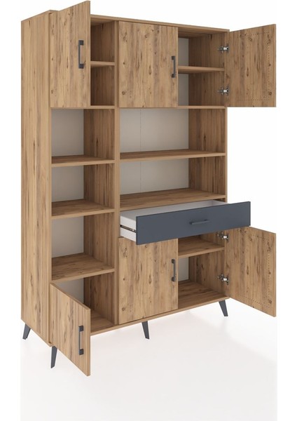 Hyperion Dolap 10 Raflı Tek Çekmeceli 6 Kapaklı 132X44X195 Çam-Çam/antrasit indirimleri