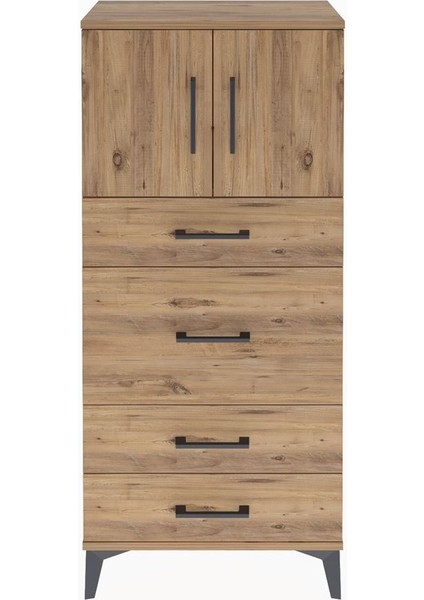 Arges Dolap Tek Raflı 4 Çekmeceli 2 Kapaklı 60X30X134 Çam-Çam