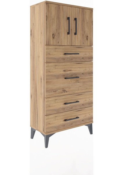 Arges Dolap Tek Raflı 4 Çekmeceli 2 Kapaklı 60X30X134 Çam-Çam fiyatları