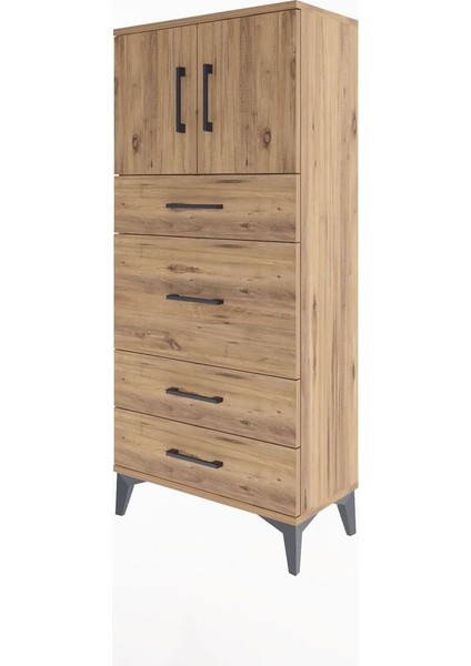 Arges Dolap Tek Raflı 4 Çekmeceli 2 Kapaklı 60X30X134 Çam-Çam modelleri