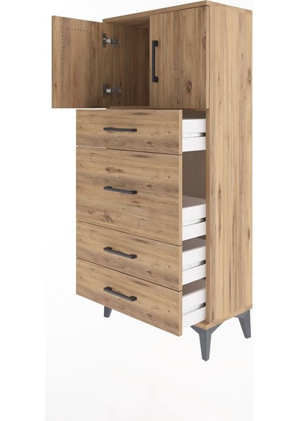 Arges Dolap Tek Raflı 4 Çekmeceli 2 Kapaklı 60X30X134 Çam-Çam fırsatları