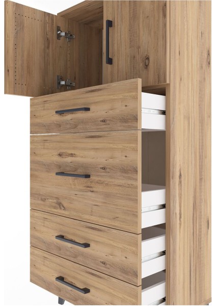 Arges Dolap Tek Raflı 4 Çekmeceli 2 Kapaklı 60X30X134 Çam-Çam indirimleri