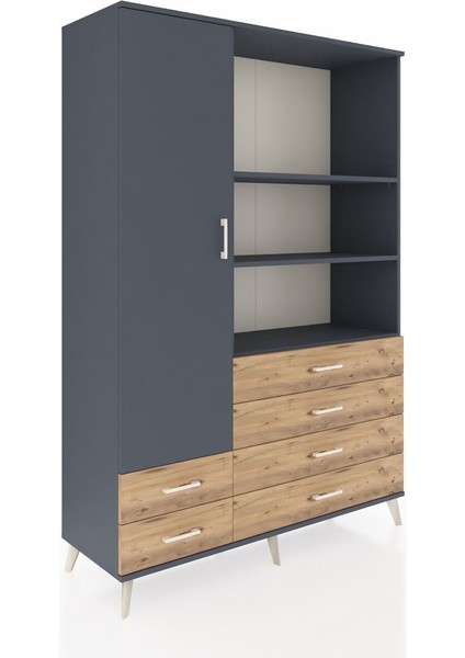 Hyperion Dolap 7 Raflı 6 Çekmeceli Tek Kapaklı 132X44X195 Antrasit-Antrasit/çam fiyatları