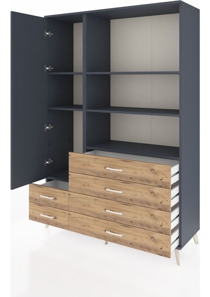 Hyperion Dolap 7 Raflı 6 Çekmeceli Tek Kapaklı 132X44X195 Antrasit-Antrasit/çam modelleri