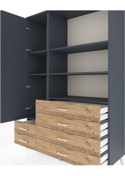 Hyperion Dolap 7 Raflı 6 Çekmeceli Tek Kapaklı 132X44X195 Antrasit-Antrasit/çam fırsatları