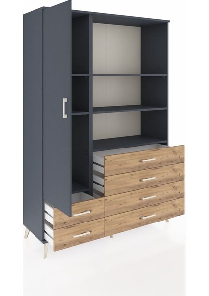 Hyperion Dolap 7 Raflı 6 Çekmeceli Tek Kapaklı 132X44X195 Antrasit-Antrasit/çam indirimleri