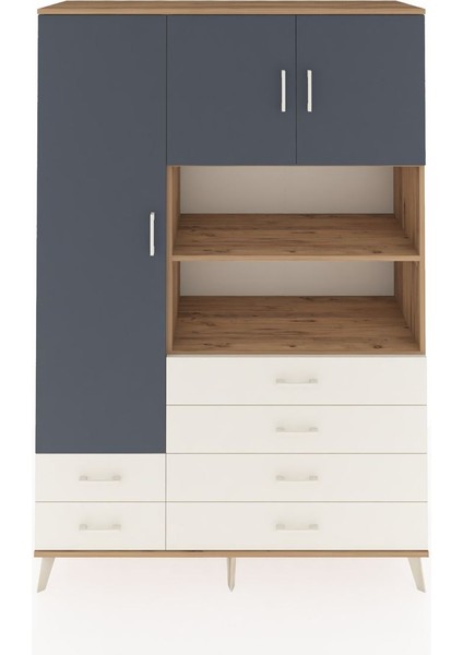 Hyperion Dolap 8 Raflı 6 Çekmeceli 3 Kapaklı 132X44X195 Çam-Antrasit/aytaşı