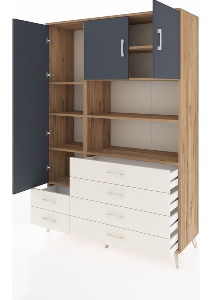 Hyperion Dolap 8 Raflı 6 Çekmeceli 3 Kapaklı 132X44X195 Çam-Antrasit/aytaşı modelleri