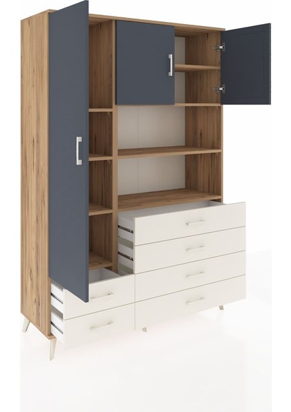 Hyperion Dolap 8 Raflı 6 Çekmeceli 3 Kapaklı 132X44X195 Çam-Antrasit/aytaşı indirimleri