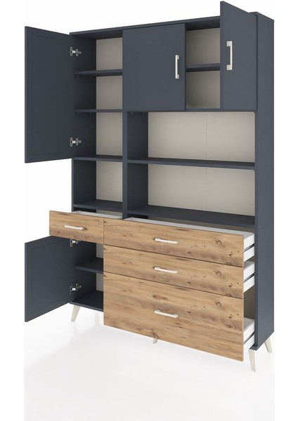 Arges Dolap 9 Raflı 4 Çekmeceli 4 Kapaklı 132X30X195 Antrasit-Antrasit/çam modelleri